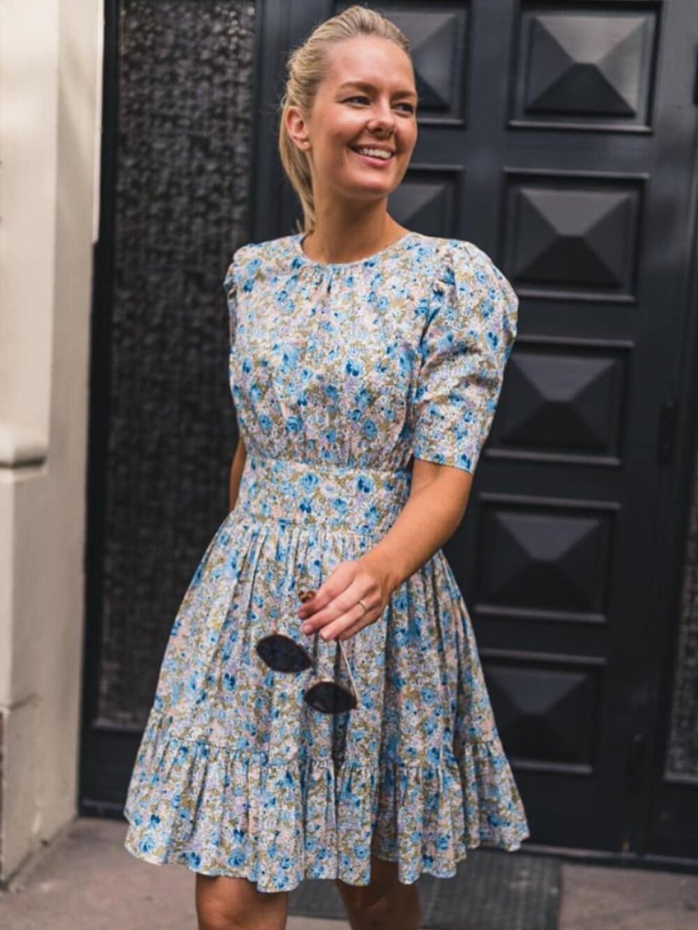 ByTiMo Poplin Mini Dress Blossoms Floral Puff Sleeve XS